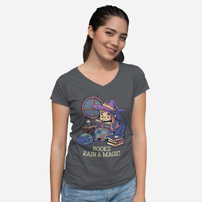 Books Rain And Magic-Womens-V-Neck-Tee-Geekydog