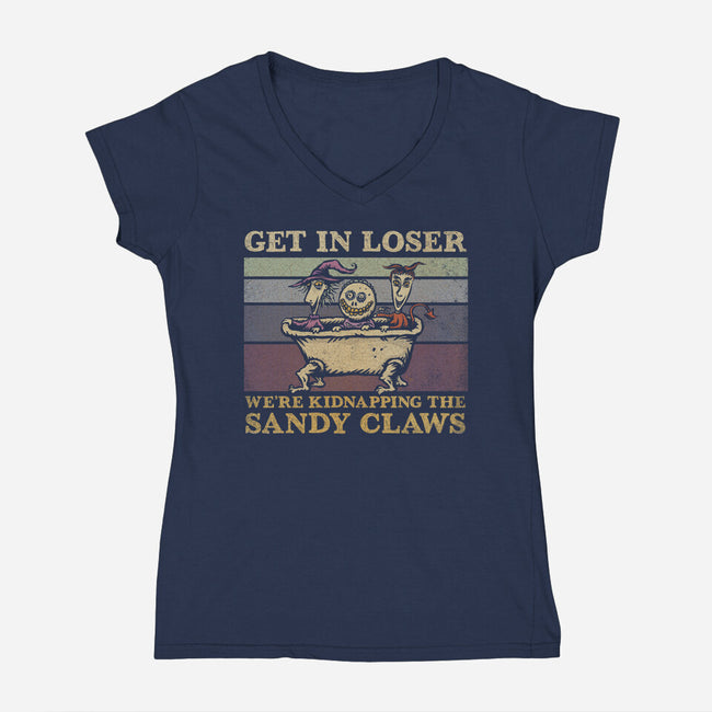 We're Kidnapping The Sandy Claws-Womens-V-Neck-Tee-kg07