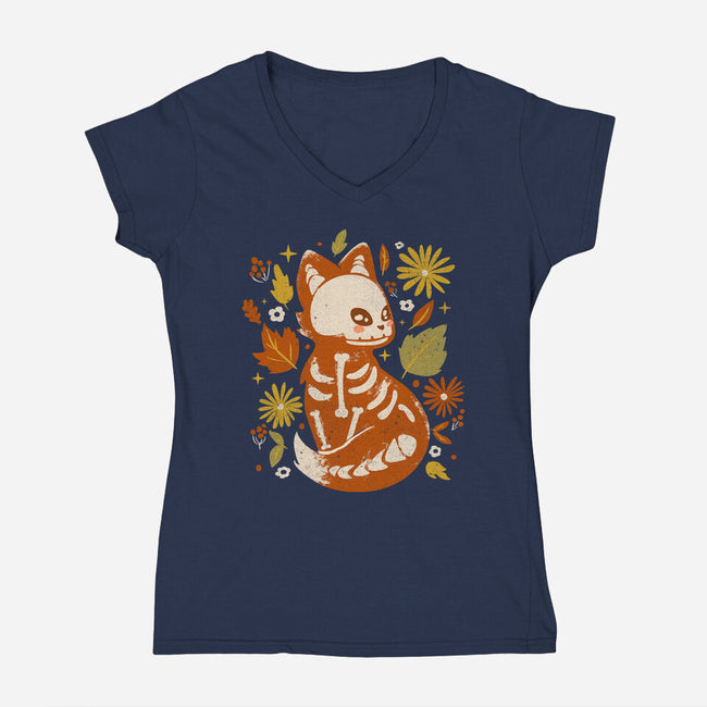 Fox Skeleton-Womens-V-Neck-Tee-IKILO