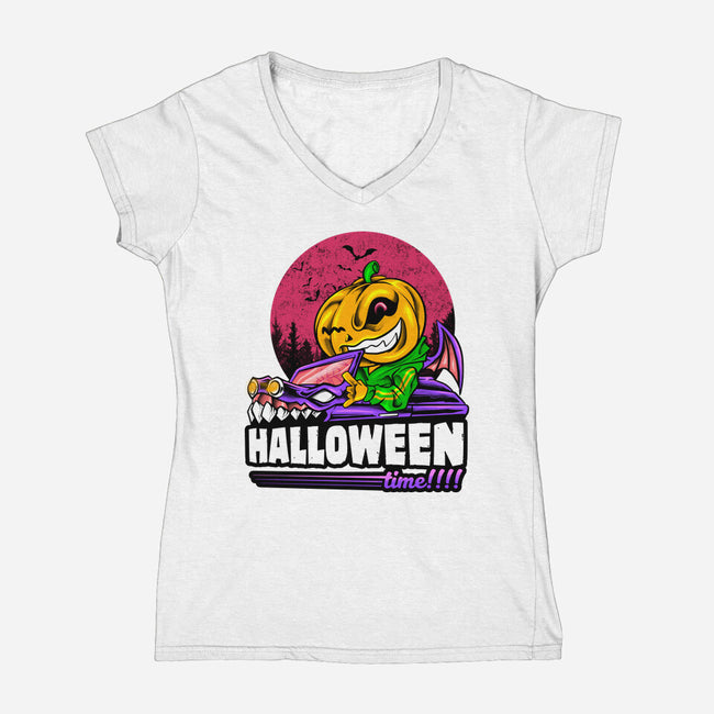 Time For Halloween-Womens-V-Neck-Tee-spoilerinc