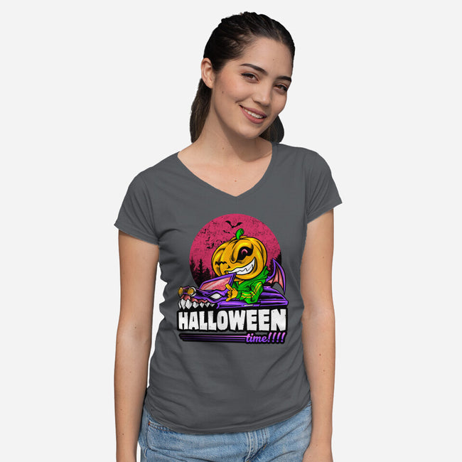 Time For Halloween-Womens-V-Neck-Tee-spoilerinc