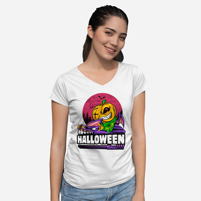 Time For Halloween-Womens-V-Neck-Tee-spoilerinc