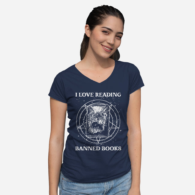 Evil Reader-Womens-V-Neck-Tee-retrodivision