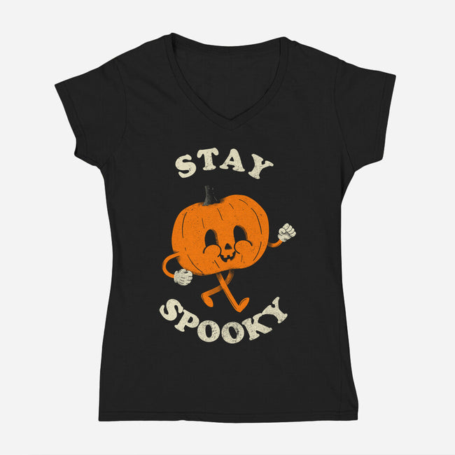 Stay Spooky Pumpkin-Womens-V-Neck-Tee-zachterrelldraws