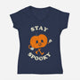 Stay Spooky Pumpkin-Womens-V-Neck-Tee-zachterrelldraws