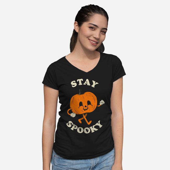 Stay Spooky Pumpkin-Womens-V-Neck-Tee-zachterrelldraws