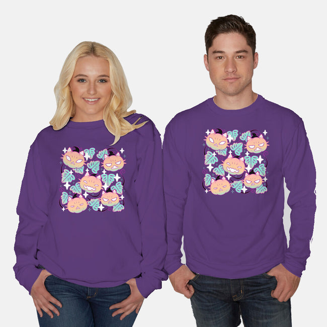 Pumpkin Cat Garden-Unisex-Crew Neck-Sweatshirt-xMorfina