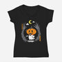 Pumpkin Head Ghost-Womens-V-Neck-Tee-krisren28