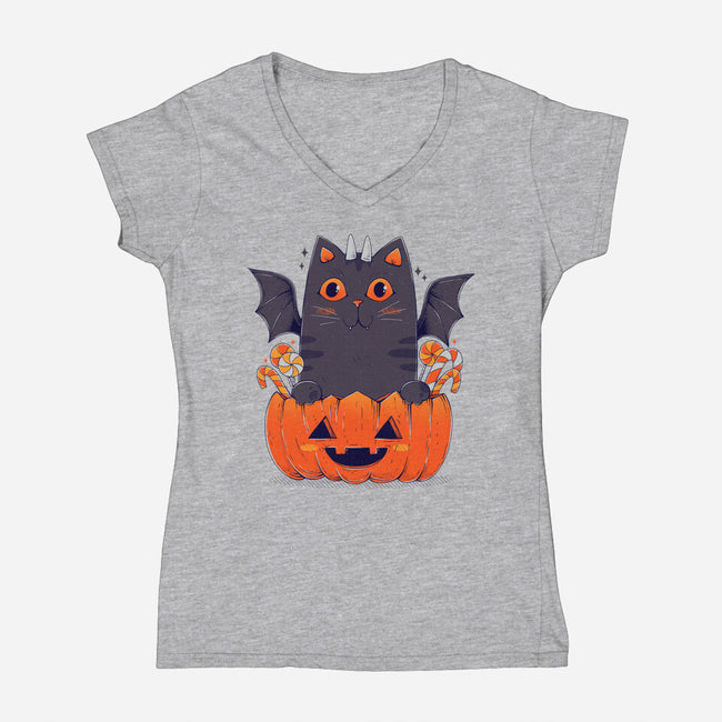 Spooky Cat-Womens-V-Neck-Tee-GODZILLARGE