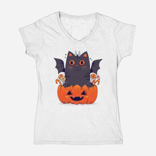 Spooky Cat-Womens-V-Neck-Tee-GODZILLARGE