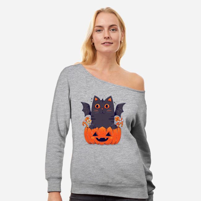 Spooky Cat-Womens-Off Shoulder-Sweatshirt-GODZILLARGE