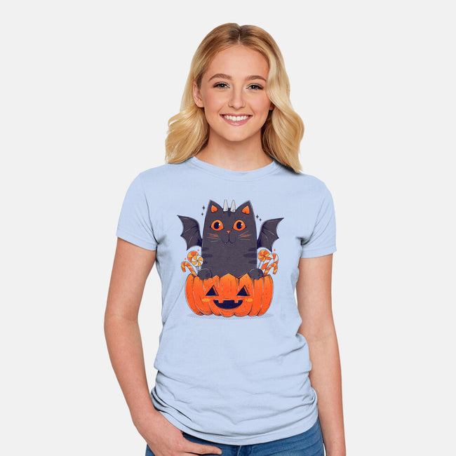 Spooky Cat-Womens-Fitted-Tee-GODZILLARGE