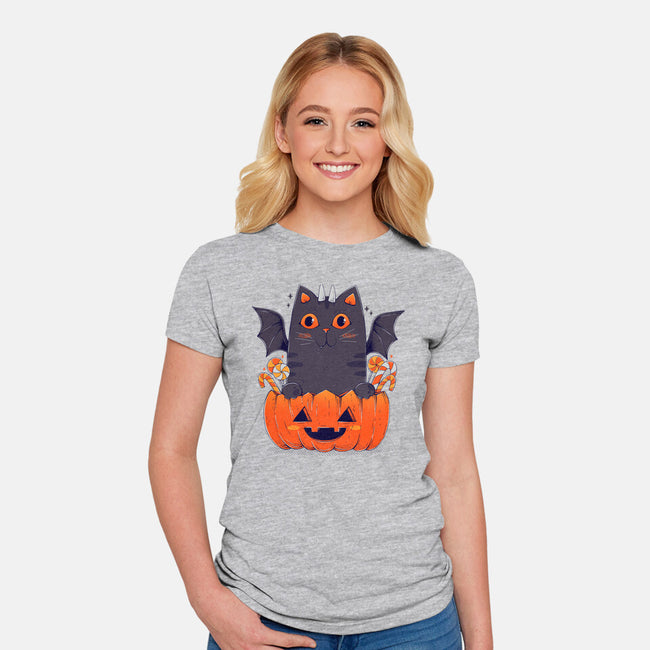 Spooky Cat-Womens-Fitted-Tee-GODZILLARGE