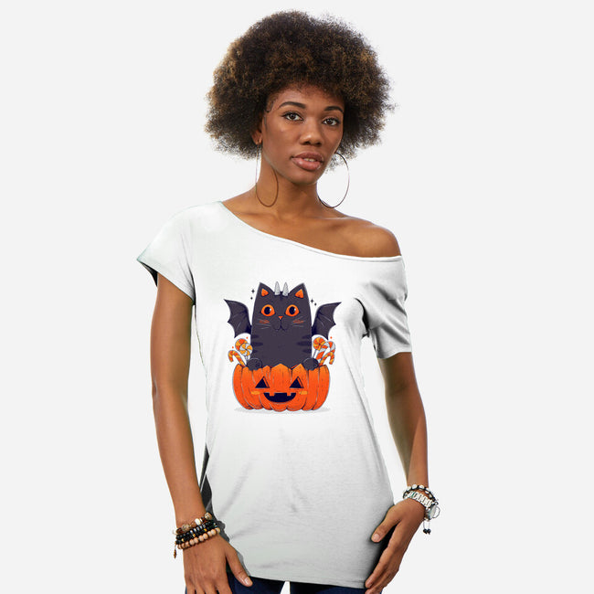 Spooky Cat-Womens-Off Shoulder-Tee-GODZILLARGE