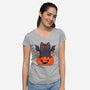 Spooky Cat-Womens-V-Neck-Tee-GODZILLARGE