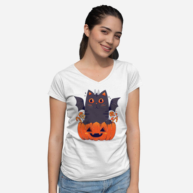 Spooky Cat-Womens-V-Neck-Tee-GODZILLARGE