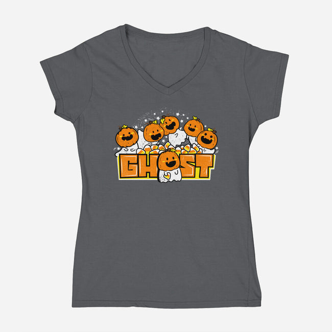 Chibi Pumpkin Ghost-Womens-V-Neck-Tee-bloomgrace28