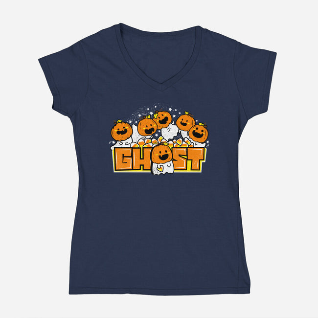 Chibi Pumpkin Ghost-Womens-V-Neck-Tee-bloomgrace28