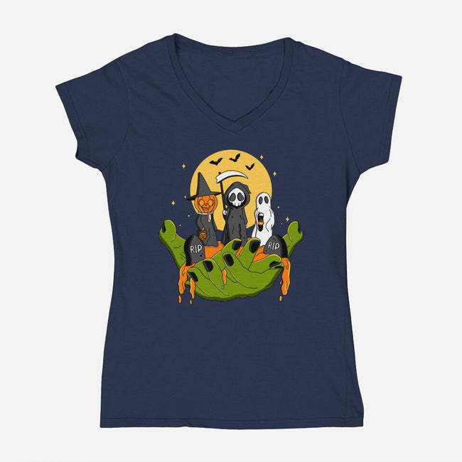 A Piece Of Halloween-Womens-V-Neck-Tee-Kimprut