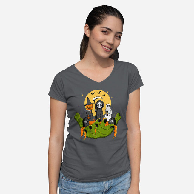 A Piece Of Halloween-Womens-V-Neck-Tee-Kimprut