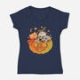 Pumpkin And Cats-Womens-V-Neck-Tee-ppmid