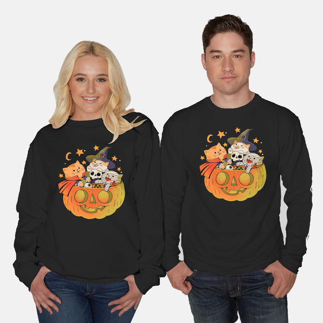 Pumpkin And Cats-Unisex-Crew Neck-Sweatshirt-ppmid