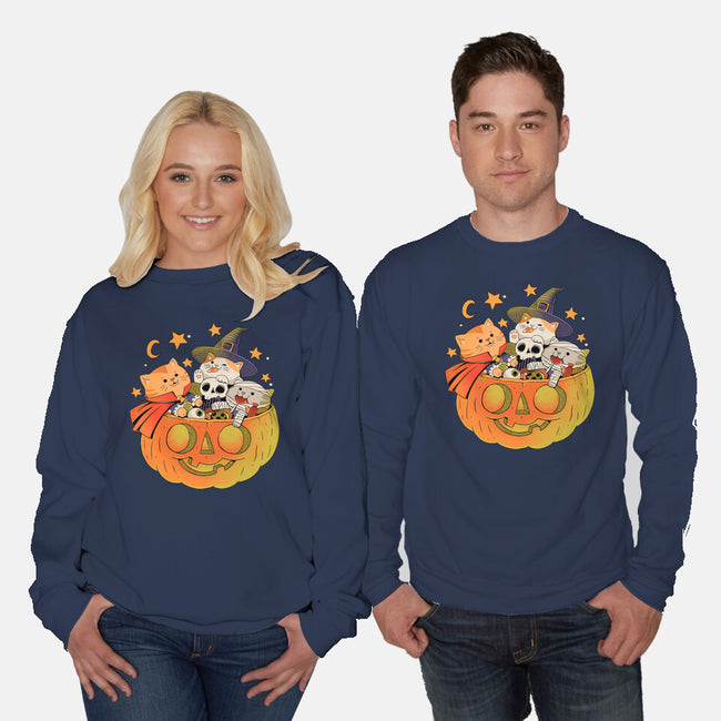 Pumpkin And Cats-Unisex-Crew Neck-Sweatshirt-ppmid