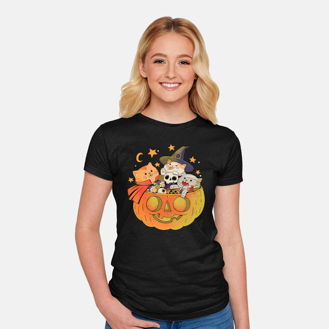 Pumpkin And Cats-Womens-Fitted-Tee-ppmid