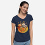 Pumpkin And Cats-Womens-V-Neck-Tee-ppmid