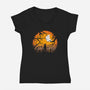 Tricking And Treating-Womens-V-Neck-Tee-rocketman_art