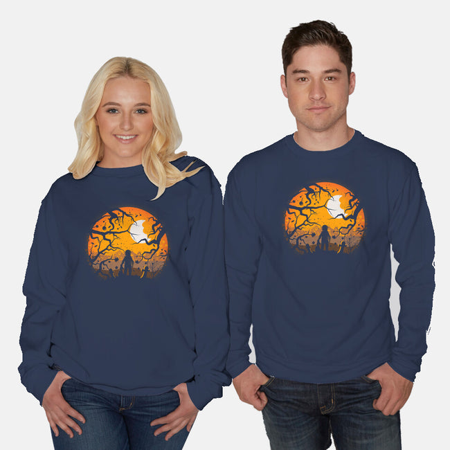 Tricking And Treating-Unisex-Crew Neck-Sweatshirt-rocketman_art