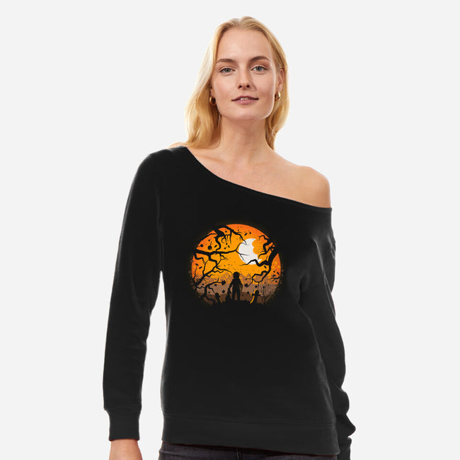 Tricking And Treating-Womens-Off Shoulder-Sweatshirt-rocketman_art