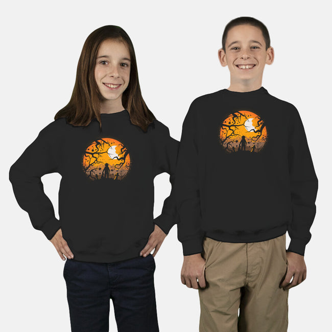 Tricking And Treating-Youth-Crew Neck-Sweatshirt-rocketman_art