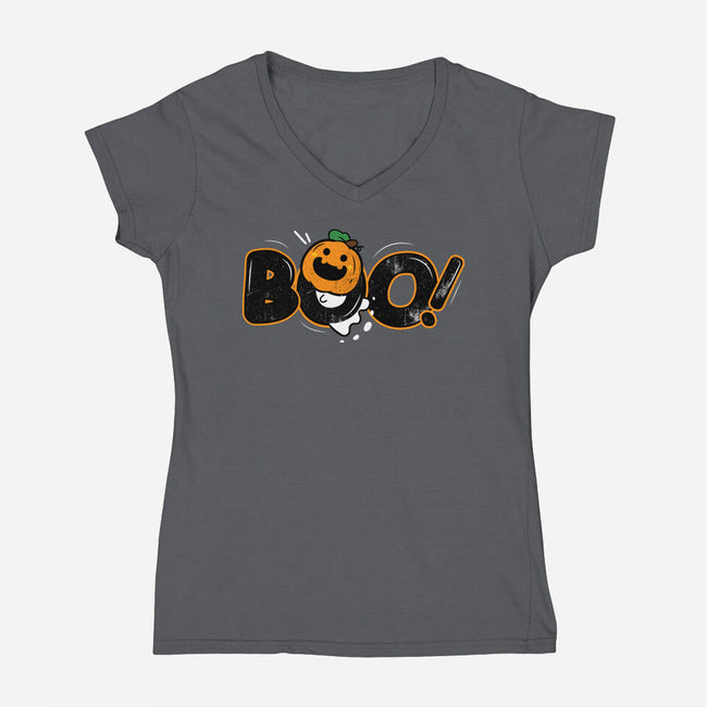 Boo Pumpkin Head-Womens-V-Neck-Tee-bloomgrace28