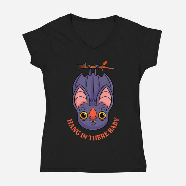 Hang In There Baby Bat-Womens-V-Neck-Tee-ppmid