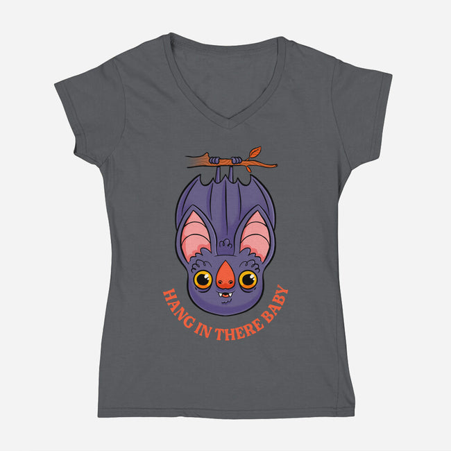 Hang In There Baby Bat-Womens-V-Neck-Tee-ppmid