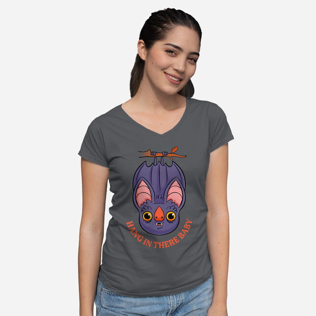 Hang In There Baby Bat-Womens-V-Neck-Tee-ppmid