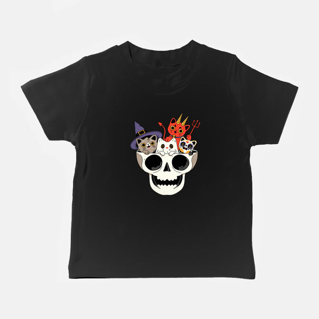 Skull And Spooky Cats-Baby-Basic-Tee-ppmid