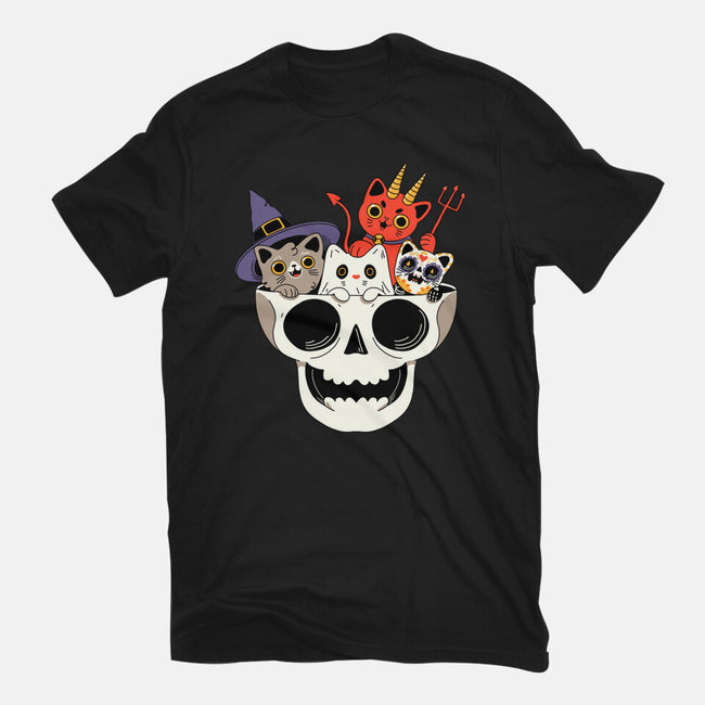 Skull And Spooky Cats-Womens-Fitted-Tee-ppmid