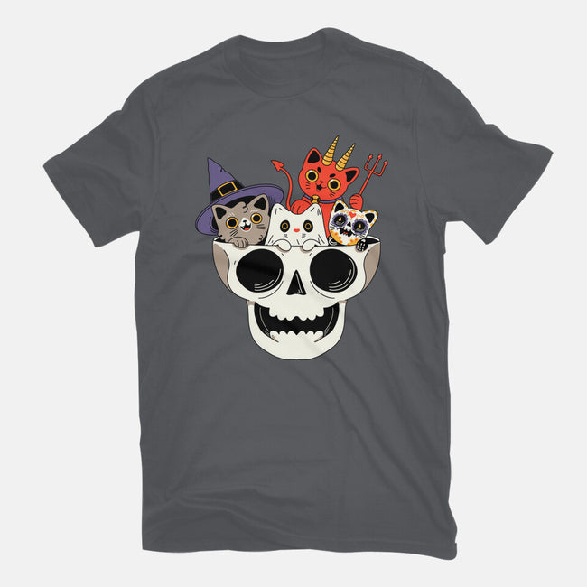 Skull And Spooky Cats-Unisex-Basic-Tee-ppmid