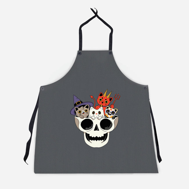 Skull And Spooky Cats-Unisex-Kitchen-Apron-ppmid