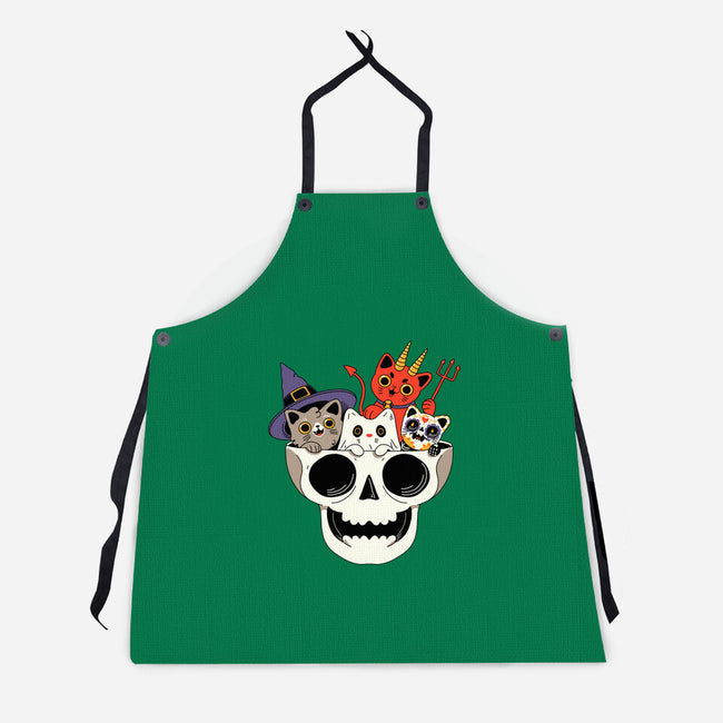 Skull And Spooky Cats-Unisex-Kitchen-Apron-ppmid
