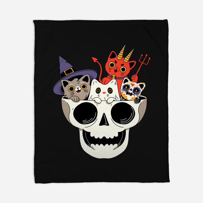 Skull And Spooky Cats-None-Fleece-Blanket-ppmid