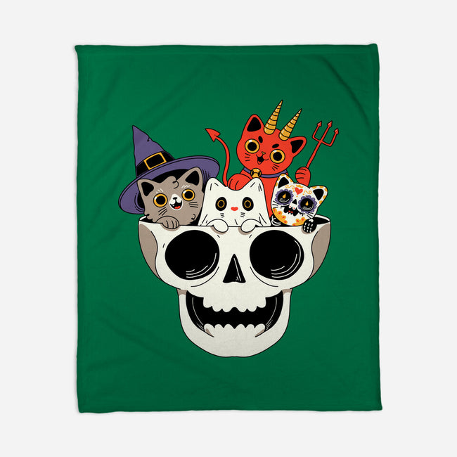 Skull And Spooky Cats-None-Fleece-Blanket-ppmid