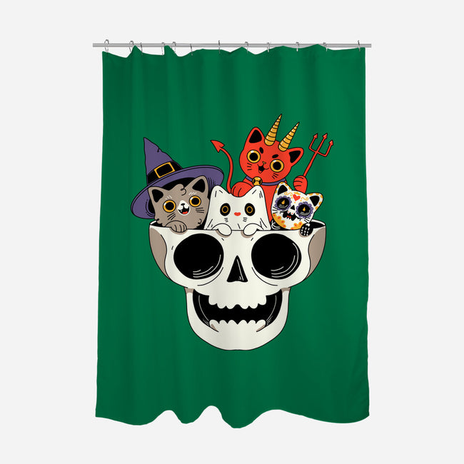 Skull And Spooky Cats-None-Polyester-Shower Curtain-ppmid