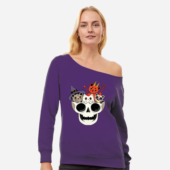 Skull And Spooky Cats-Womens-Off Shoulder-Sweatshirt-ppmid