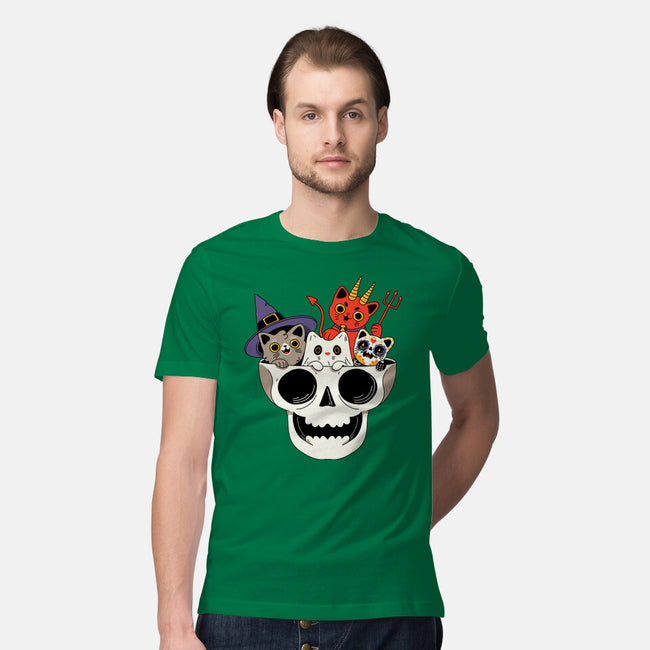 Skull And Spooky Cats-Mens-Premium-Tee-ppmid