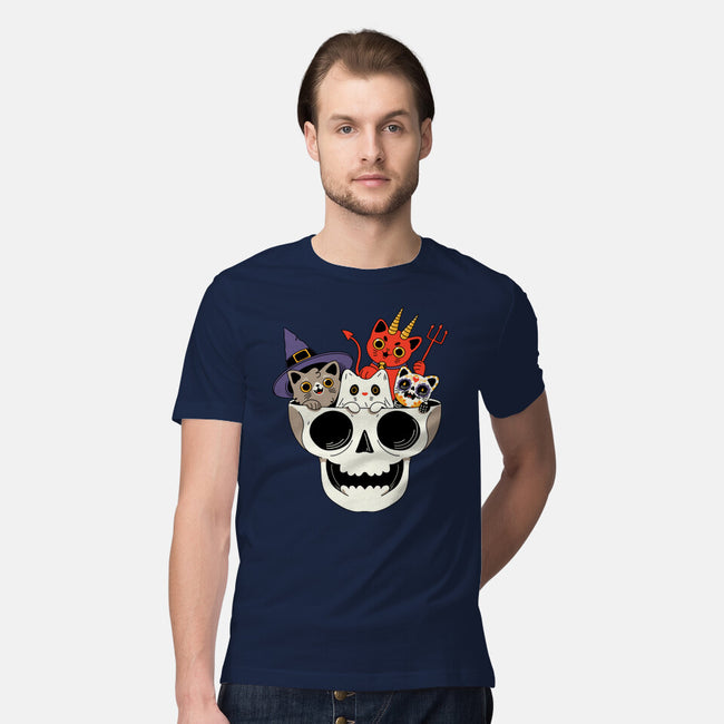 Skull And Spooky Cats-Mens-Premium-Tee-ppmid