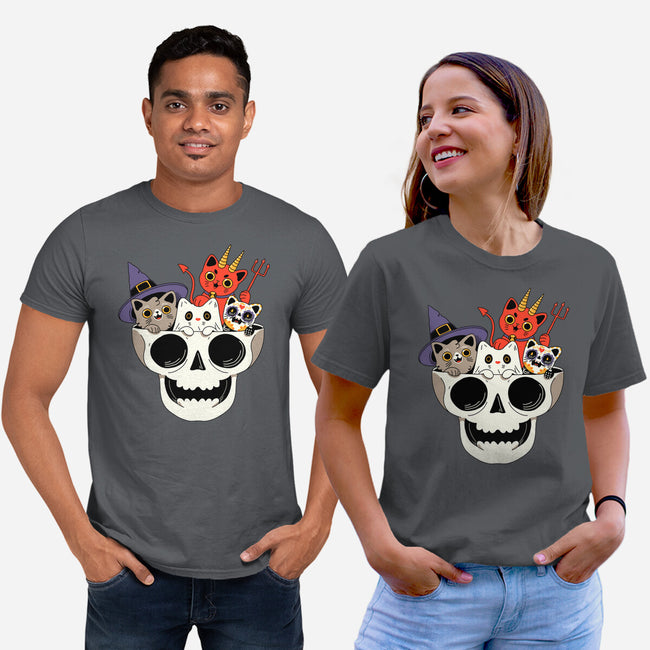 Skull And Spooky Cats-Unisex-Basic-Tee-ppmid