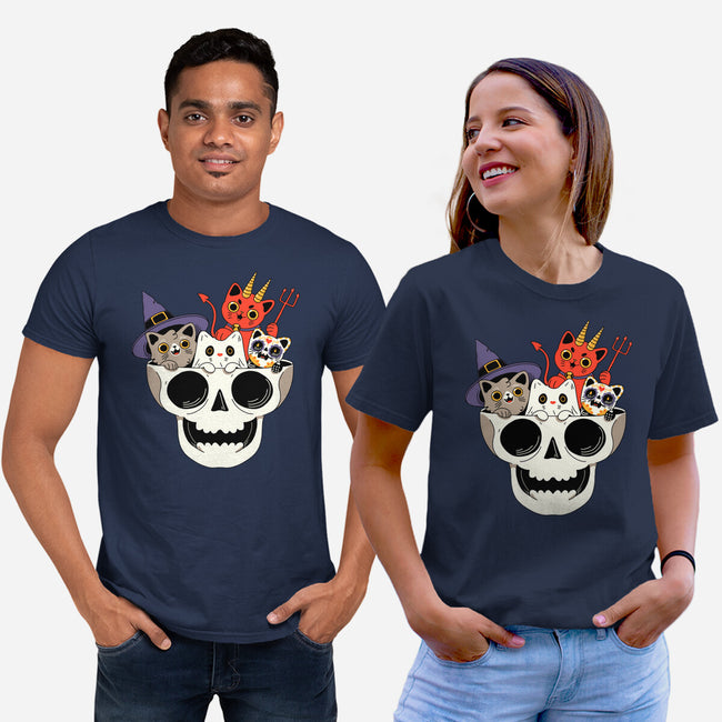 Skull And Spooky Cats-Unisex-Basic-Tee-ppmid